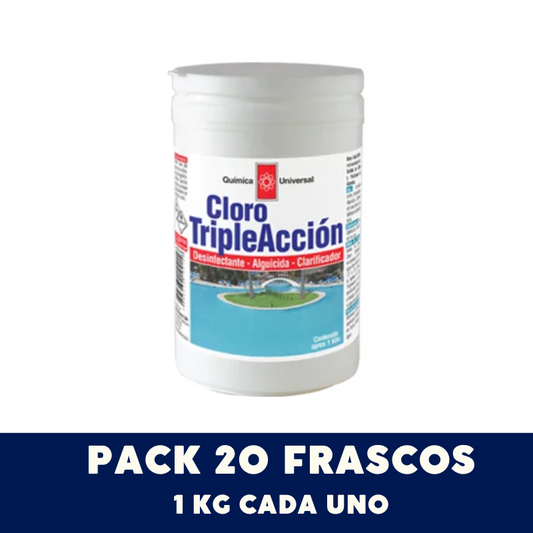 Caja 20 un. Tabletas de cloro triple acción 1 Kg Quimica Universal