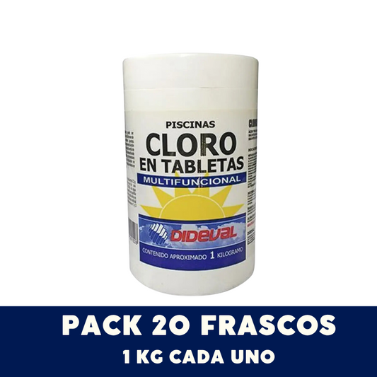 Caja 20 un. Cloro en tabletas triple acción Dideval 1 Kg.