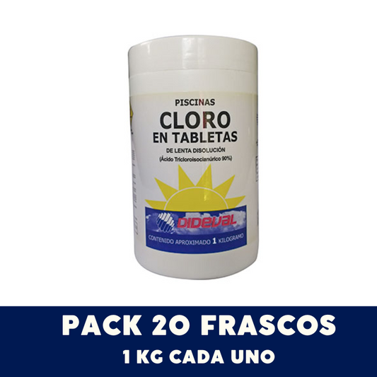 Caja 20 un. Tabletas de cloro de lenta disolución 1 Kg.