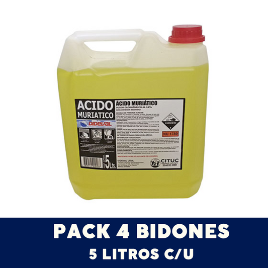 Pack 4 un. Ácido Muriático Dideval 5 litros