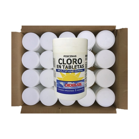 Caja 20 un. Cloro en tabletas triple acción Dideval 1 Kg.