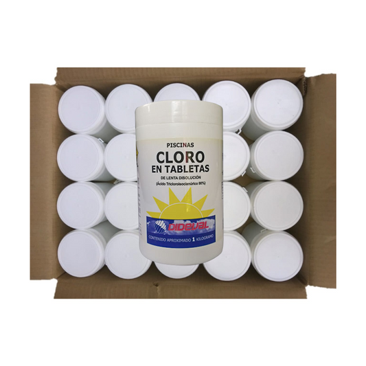 Caja 20 un. Tabletas de cloro de lenta disolución 1 Kg.