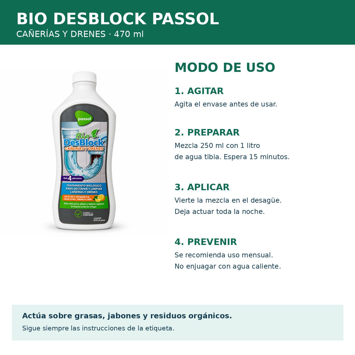 Modo de uso Bio Desblock Passol