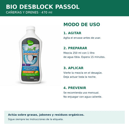 Modo de uso Bio Desblock Passol