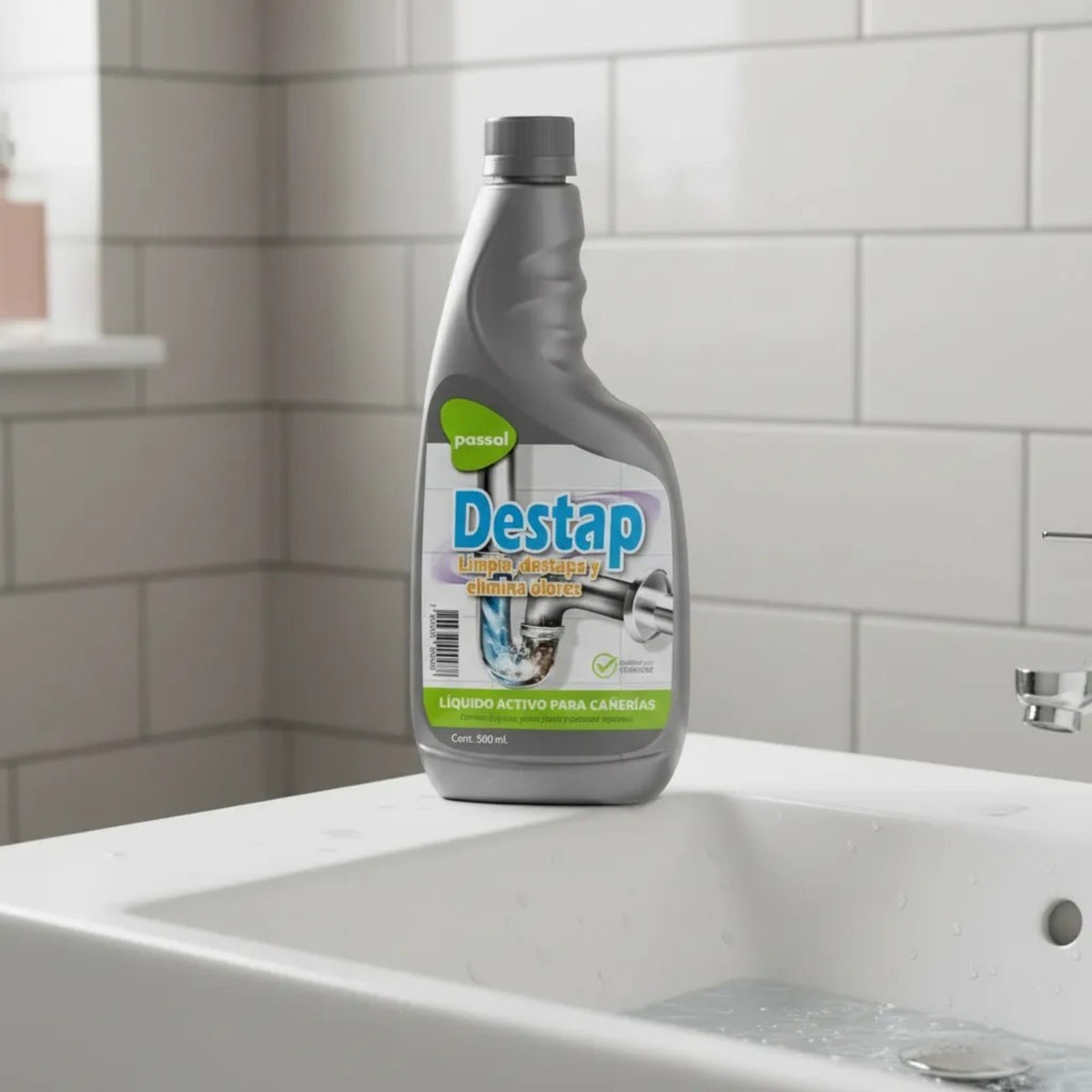 Destap Passol 500 ml fotografía en baño
