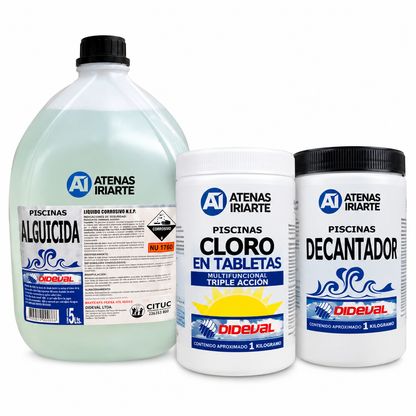 Kit Dideval alguicida 5 litros, decantador 1 kg y cloro triple acción 1 kg