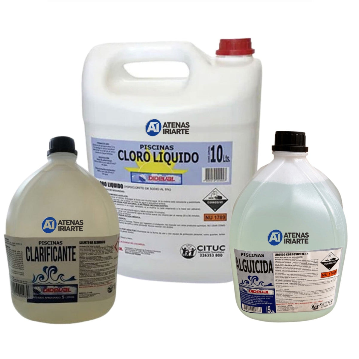 Kit Piscina Dideval cloro 10 litros, alguicida 5 litros y clarificante 5 litros