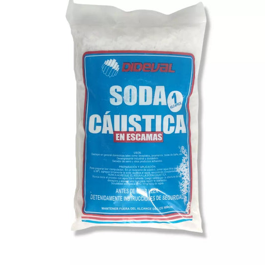 Soda cáustica en escamas Dideval 1 kg bolsa original fondo blanco