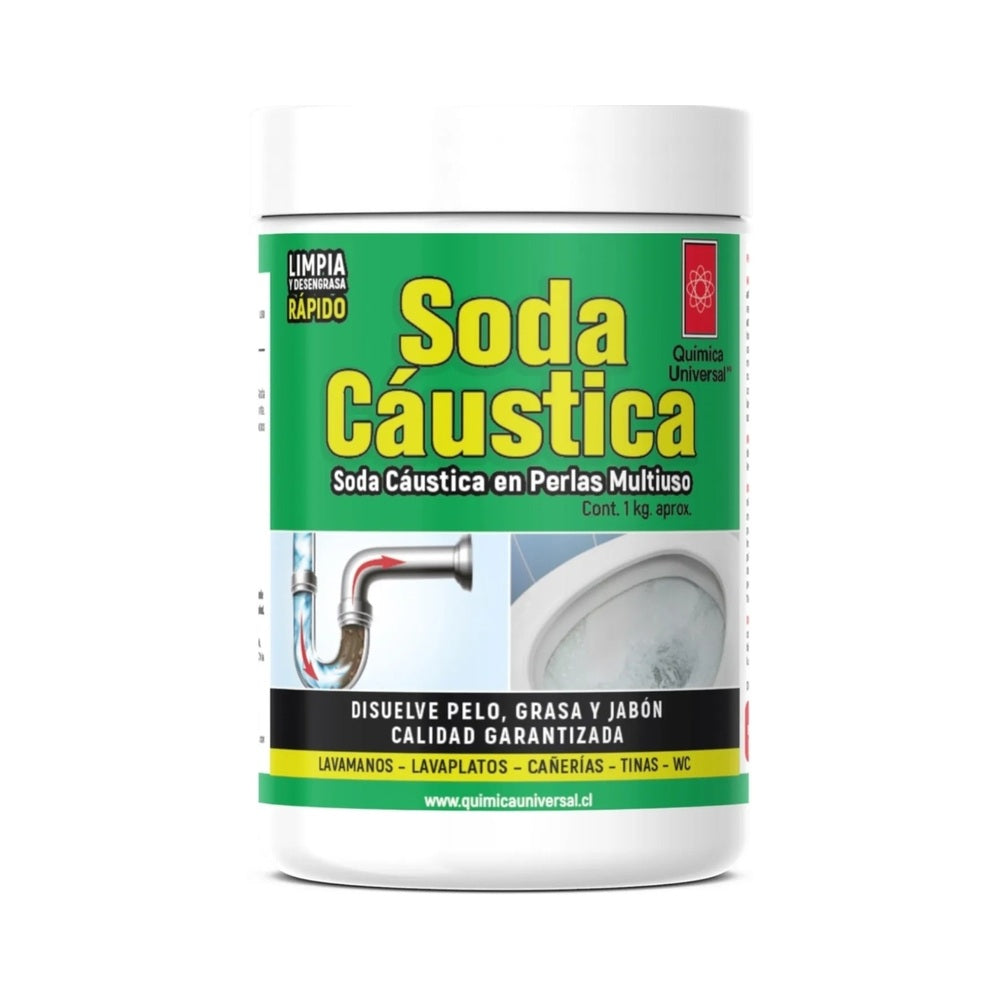 Soda cáustica Química Universal 1 kg detalle de etiqueta