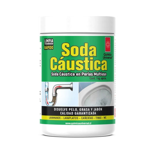 Soda cáustica Química Universal 1 kg detalle de etiqueta